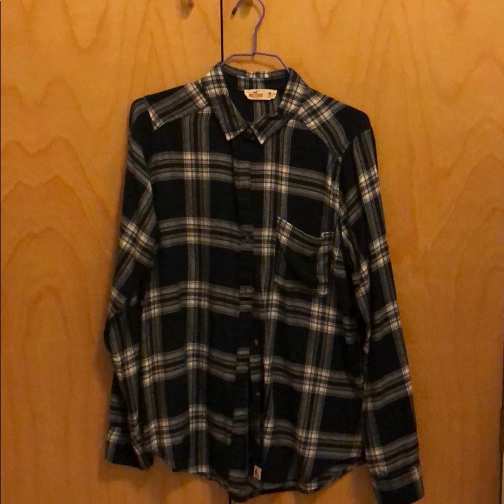 Navy blue plaid flannel